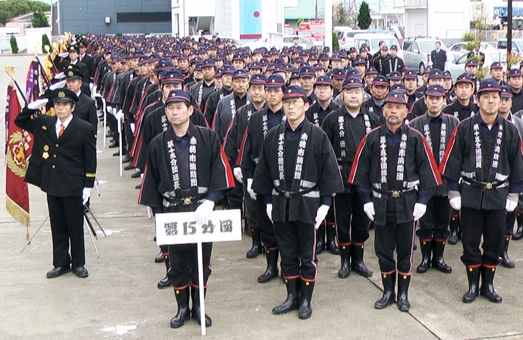 防災センターに会場を変更して行われた赤穂市消防出初式