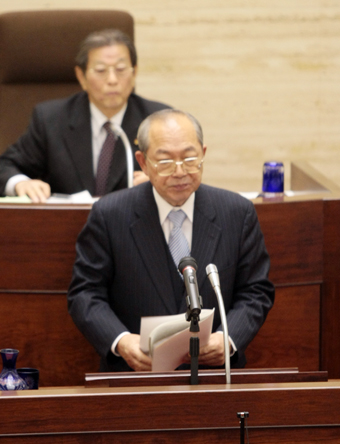 3選後最初の施政方針を述べた豆田正明市長