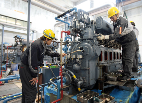 竣工後初めてのオーバーホールが行われている細野町の加里屋川排水機場
