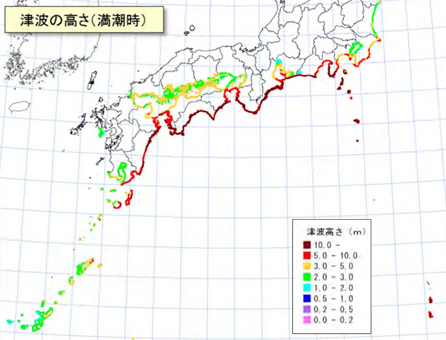 南海トラフ巨大地震を想定して国が発表した津波高