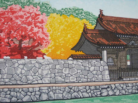「板院展」で6年連続入選した竹田忍さんの作品「閑谷学校 楷の紅葉」
