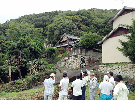 大規模太陽光発電施設の事業予定地周辺を視察した御崎地区自治会連合会の役員=同連合会提供