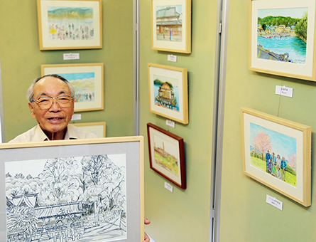 土手愛一郎さんと開催中のスケッチ展