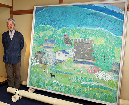 「森崎伯霊展」で展示される「惜春」と四男・大青さん
