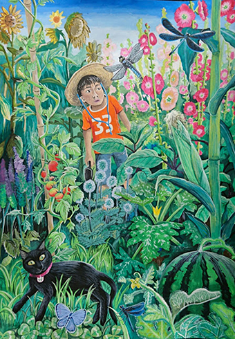 全国公募の絵画展で最優秀賞の「夏の菜園」