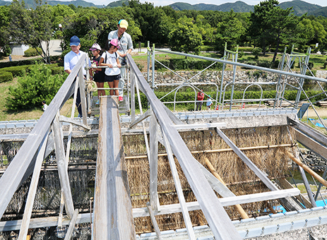 改修工事中の枝条架を観察した見学会