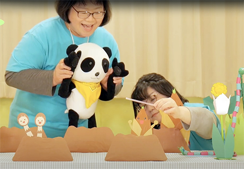 児童館が制作したオリジナル人形劇動画の一場面
