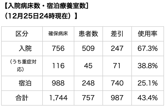 兵庫県内の入院病床・宿泊療養室の使用状況