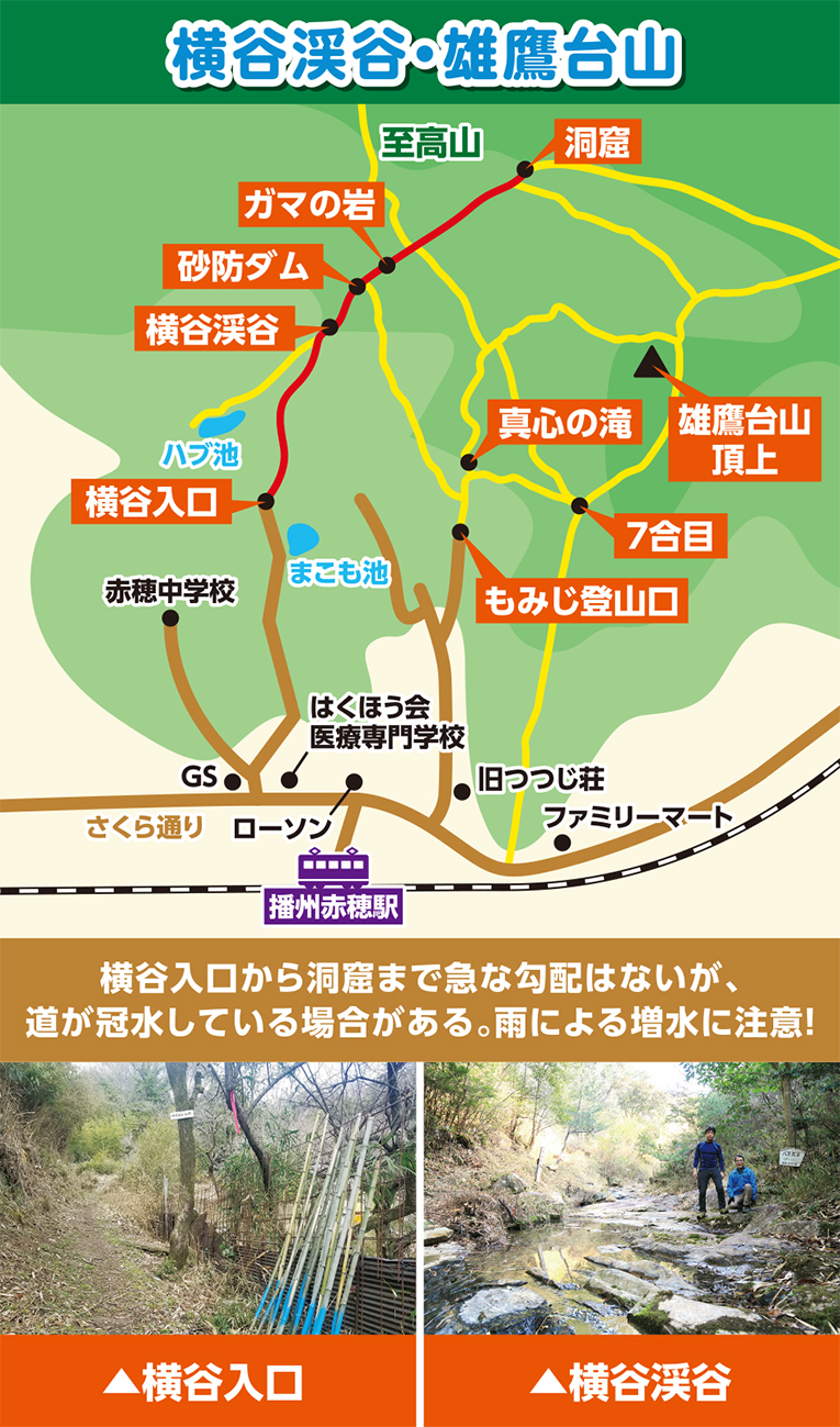 横谷渓谷のルートマップ