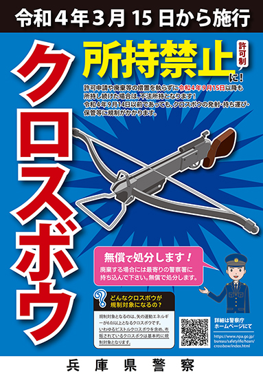 クロスボウ所持禁止の法改正を知らせるポスター