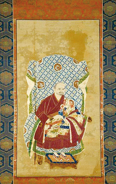 平戸藩主の正室が蓮糸で自ら刺繍して寄贈した頂相図=龍門寺蔵、姫路市指定文化財